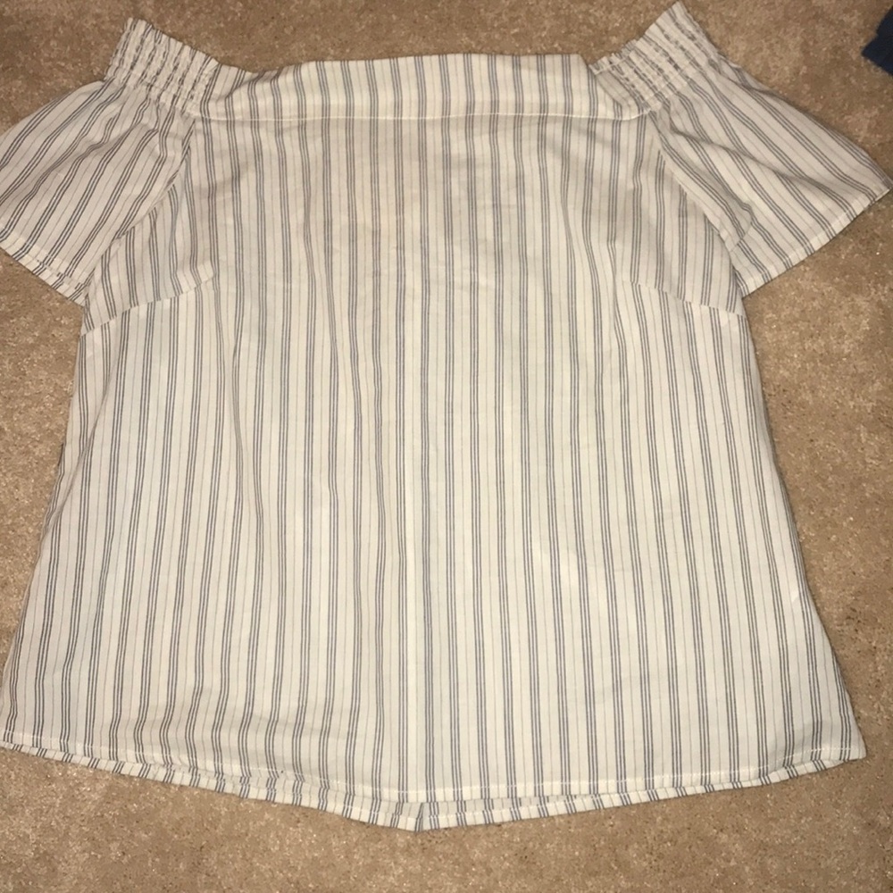 Off the shoulder blue striped blouse
